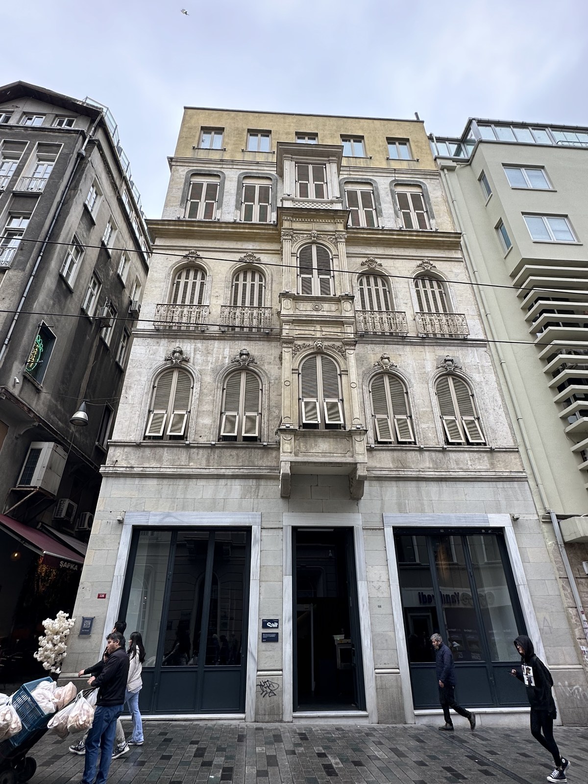 Salt Beyoğlu on İstiklal Caddesi, photographed in April 2024. Exterior of one of the cultural venues that houses the bookshop.