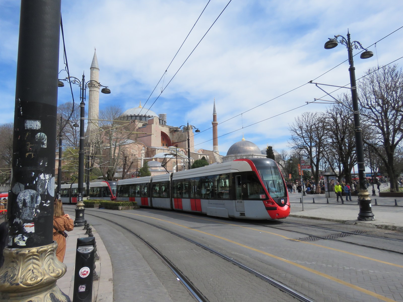 A T1 tram passes Hagia Sophia in Sultanahmet, photographed on 26 March 2024.