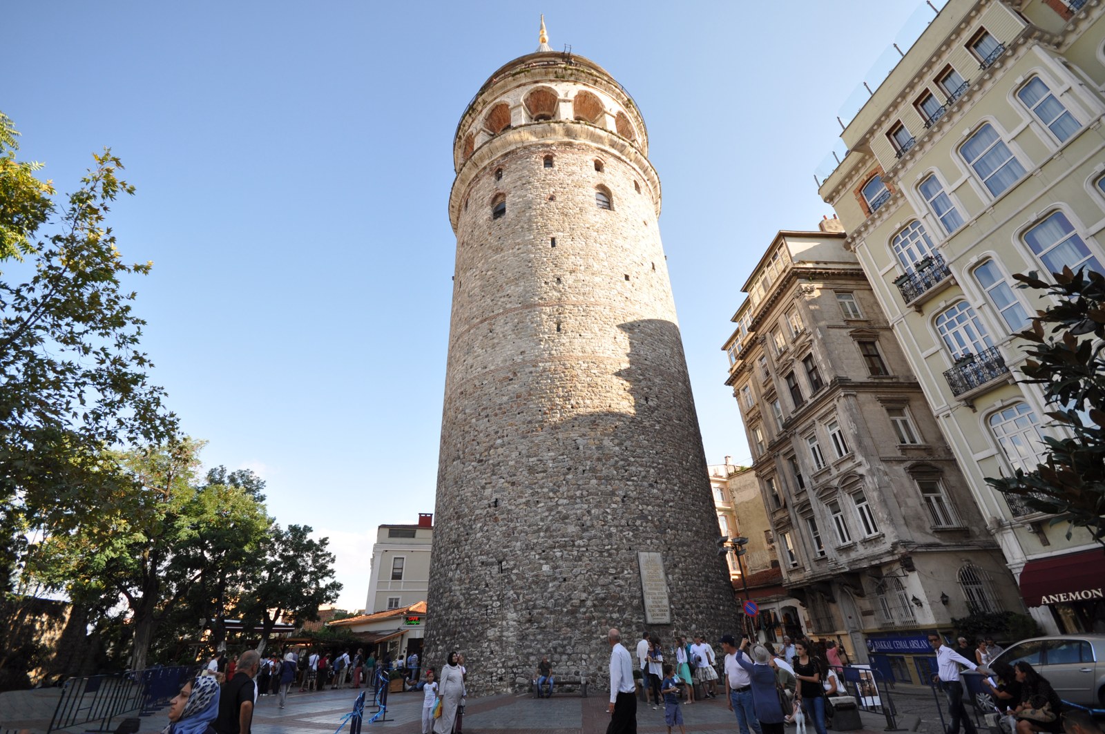 Galata Tower above the surrounding streets. The tower is an introduction to the hillside neighbourhood.